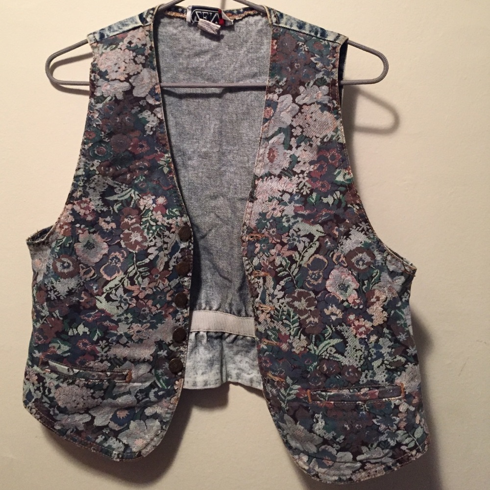Vintage Denim Floral Vest